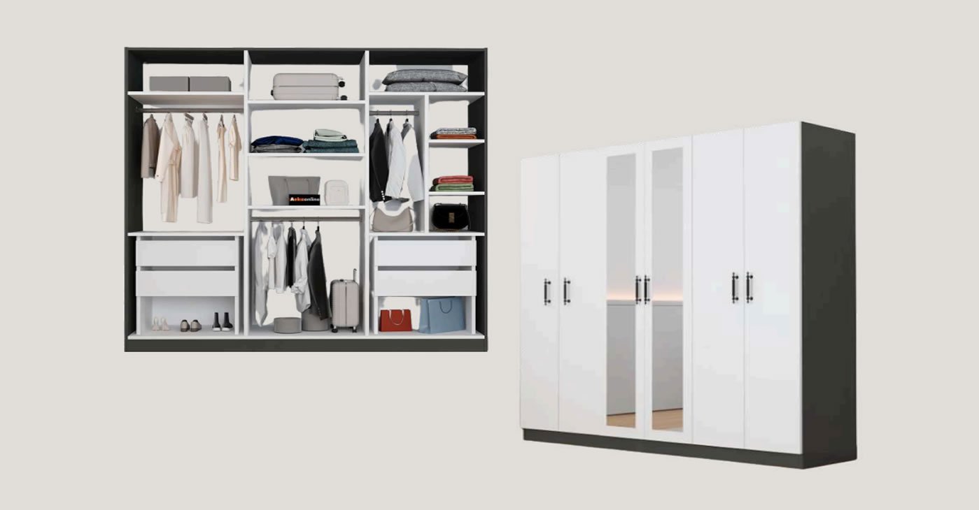 6 Kapaklı Aynalı Gardırop